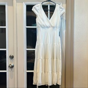 Jonathan Martin White Tiered Sundress with Puff Cap Sleeves